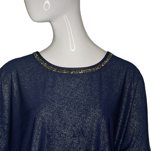 PerSeption Concept blouse shine blue short sleeve pullover size S - Picture 2 of 8